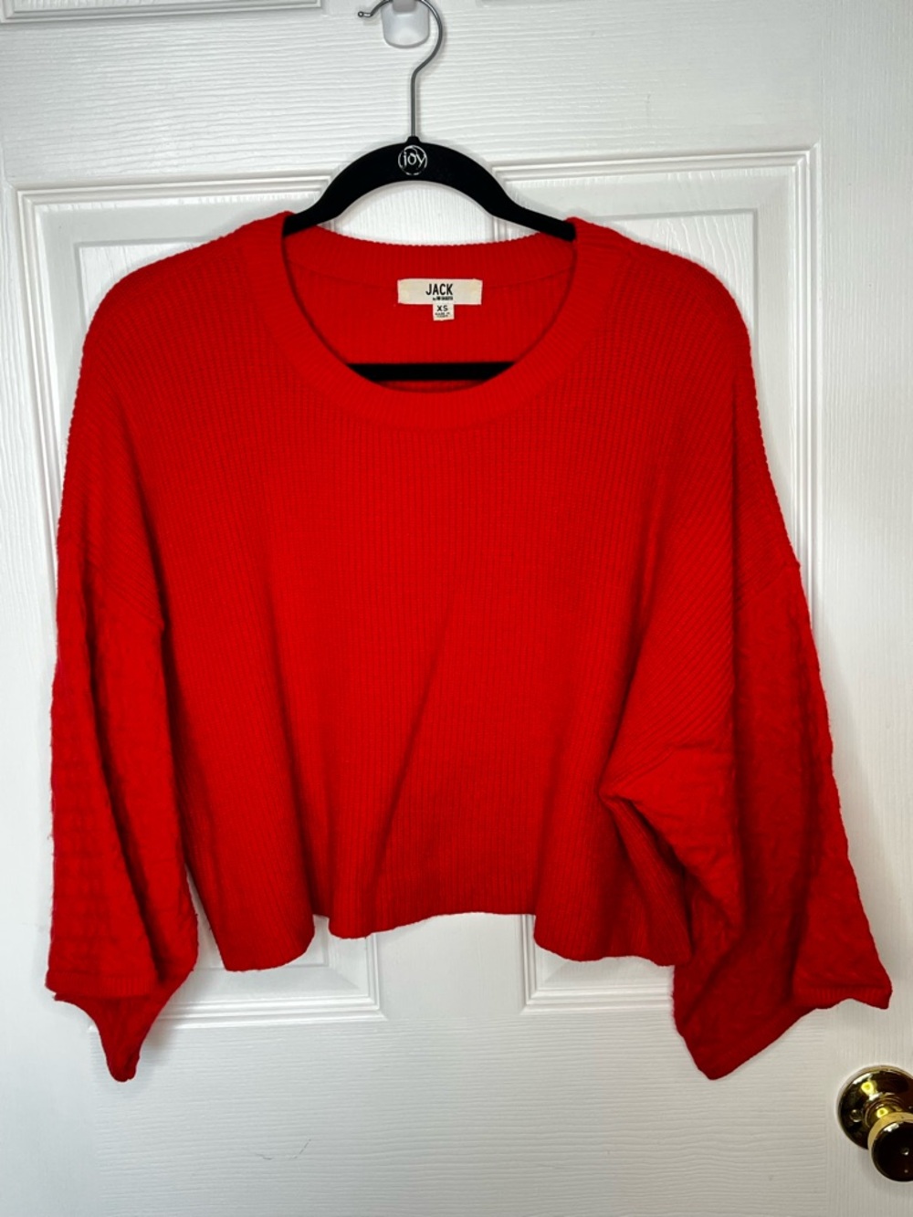 Jack by BB Dakota Red Cropped Sweater Balloon Sleeve Rib Knit XS